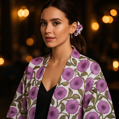 Kimono mauve court et chouchou