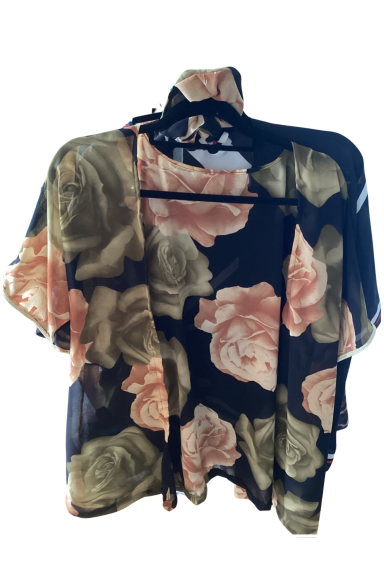 Kimono noir fleuri